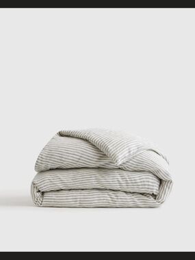 Quince Striped Linen-Blend Duvet Cover in Cream and Light Gray